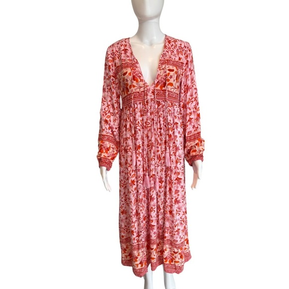 R. Vivimos Pink &‎ Red Tassel Boho Maxi Dress Size S - Picture 4 of 11